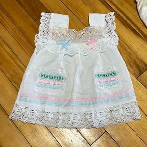 Vintage 90s White Lace Baby Dress with Pastel Accents